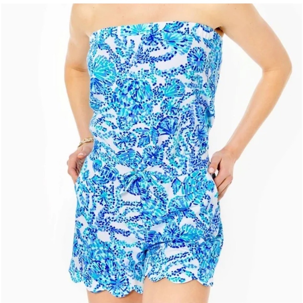 Lilly Pulitzer Blue Floral Strapless Romper